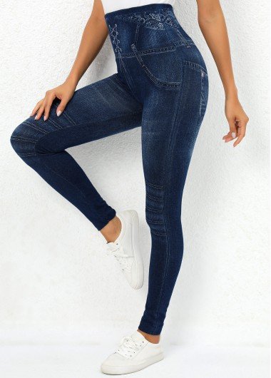 Navy High Waisted Ankle Length Leggings