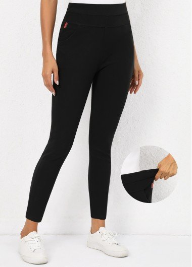 Black High Waisted Ankle Length Elastic Waist Leggings