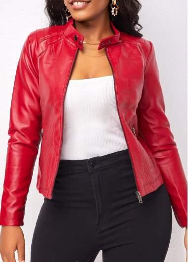 Red Long Sleeve High Neck Jacket