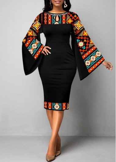 Black Patchwork African Tribal Print Bodycon Dress