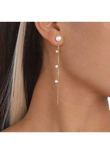 1 Pair Gold Pearl Chain Design Earrings