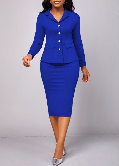 Royal Blue Long Sleeve Lapel Two Piece Suit