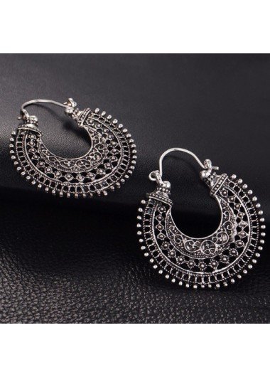 1 Pair Silvery White Round Metal Earrings