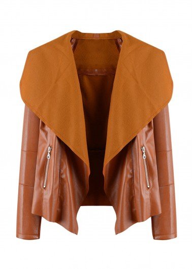 Orange Zipper Long Sleeve Open Front Jacket