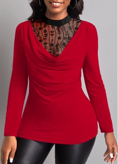 Red Fake 2in1 Lace Stitching T Shirt