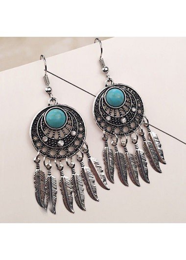 Turquoise Round Dreamcatcher Metal Detail Earrings