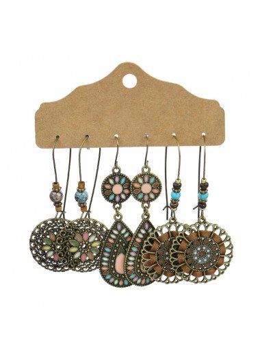 Multi Color Round Design Alloy Earring Set