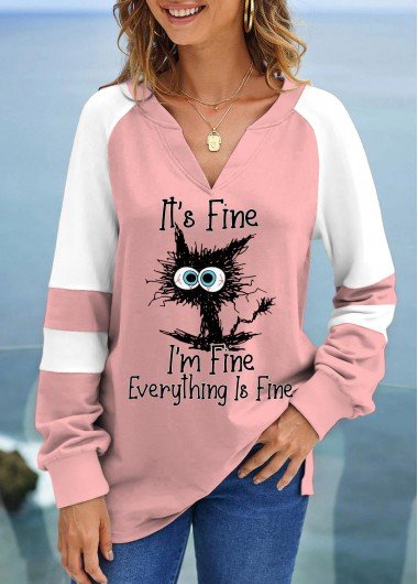 Light Pink Patchwork Letter Print Long Sleeve Sweatshirt