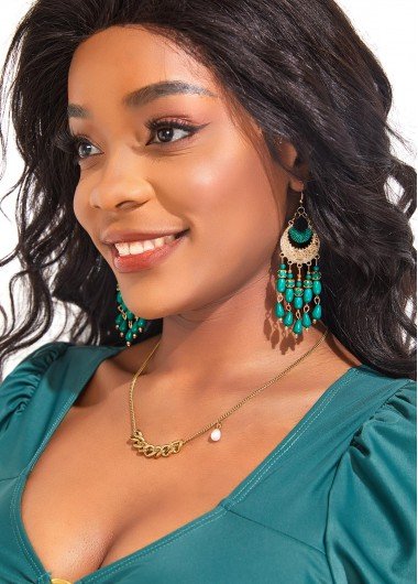 Blackish Green Round Alloy Tassels Earrings