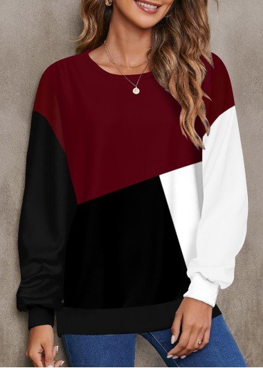 Red Geometric Print Long Sleeve Round Neck Sweatshirt