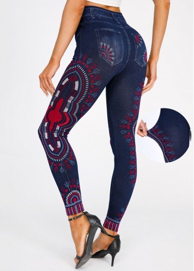 Navy High Waisted Skinny Printed Leggings