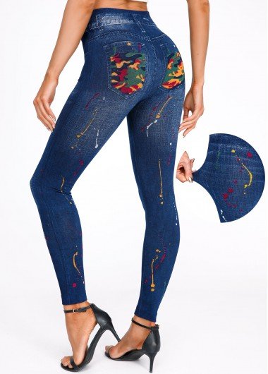 Navy Graffiti Print High Waisted Leggings