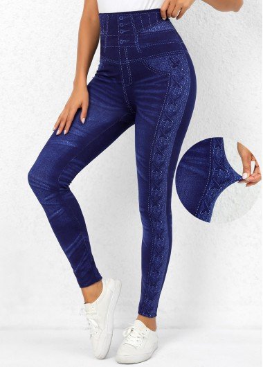 Denim Blue Printed High Waisted Leggings