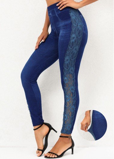 Dark Blue High Waisted Ankle Length Leggings