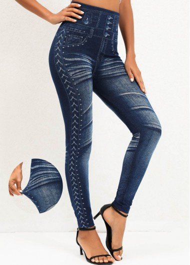 Denim Blue High Waisted Ankle Length Leggings