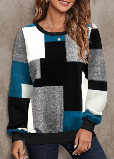 Multi Color Geometric Print Long Sleeve Sweatshirt