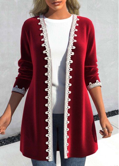 Wine Red Velvet Long Sleeve Coat