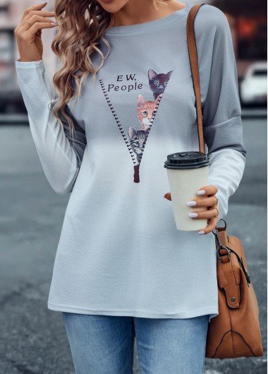 Light Grey Animal Print Long Sleeve T Shirt