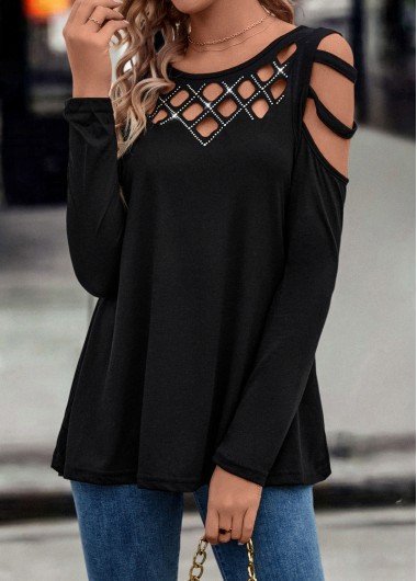 Black Ladder Cutout Long Sleeve T Shirt