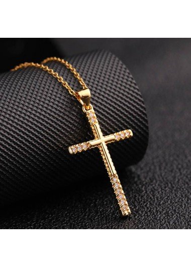 Gold Cross Design Artificial Zircon Necklace