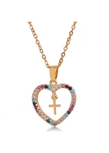 Gold Heart Detail Cross Design Necklace