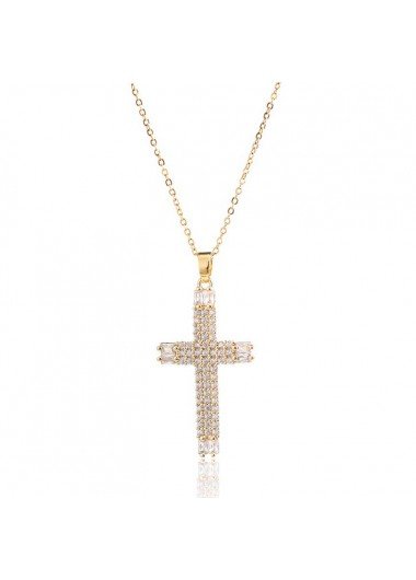 Gold Cross Design Artificial Zircon Necklace