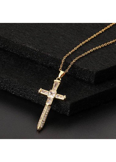 Artificial Zircon Gold Cross Design Necklace