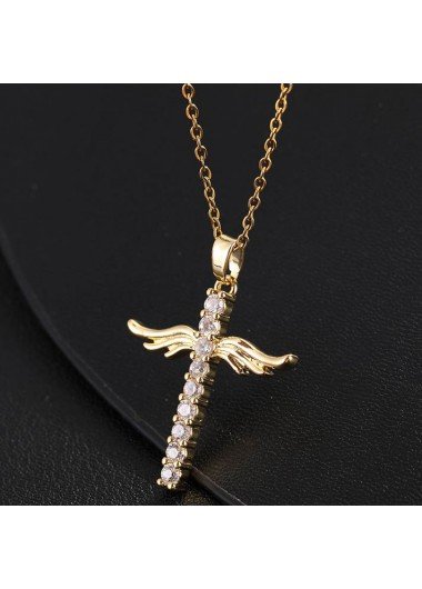 Gold Cross Detail Rhinestone Design Necklace