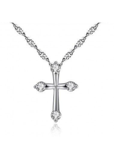 Cross Detail Rhinestone Design Sliver Necklace