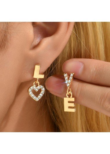 Gold Heart Detail Letter Design Earrings