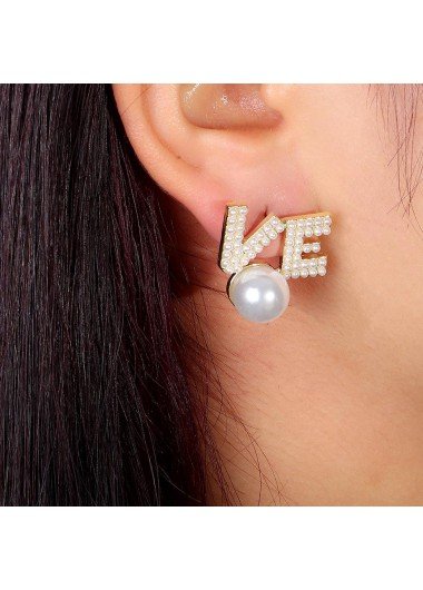 Gold Pearl Detail Letter Design Earrings