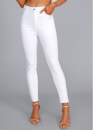 White High Waisted Button Fly Leggings