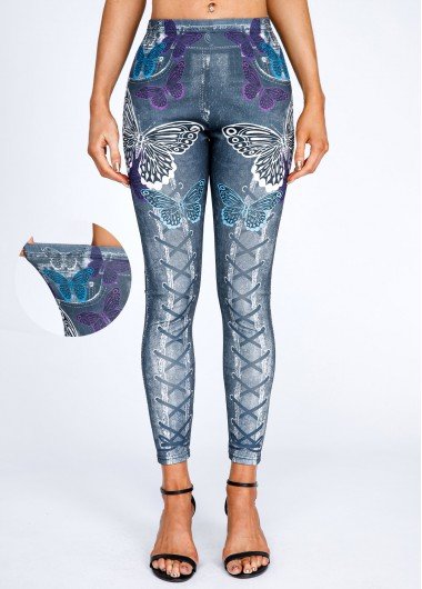 Dark Grey Butterfly Print High Waisted Leggings