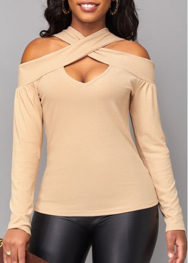 Skin Color Criss Cross Long Sleeve T Shirt