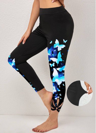 Black Butterfly Print High Waisted Ankle Length Leggings