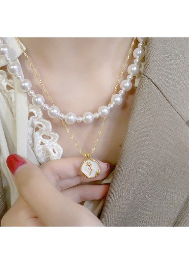 Golden Round Pearl Layered Design Necklace Set