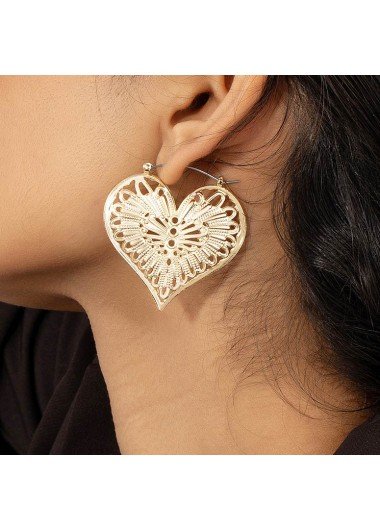 Gold Heart Hollow Metal Detail Earrings