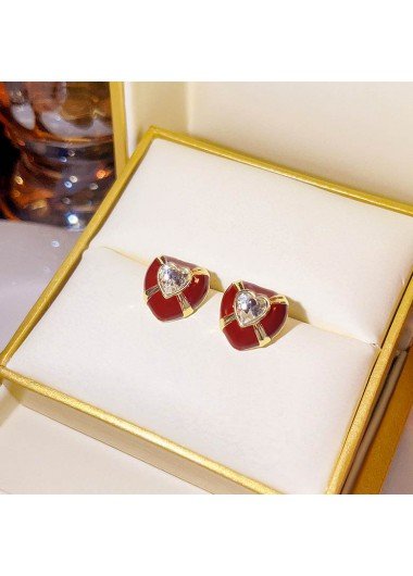 Red Heart Design Alloy Rhinestone Earrings