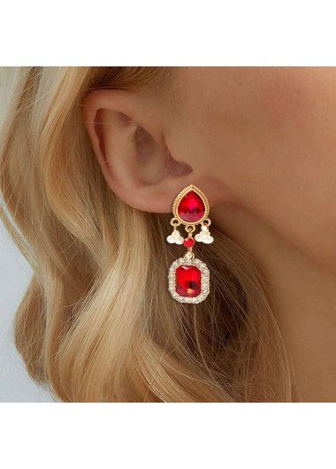 Red Teardrop Shape Artificial Zircon Earrings