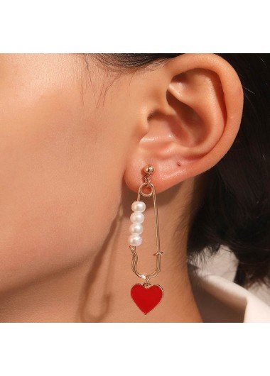 Gold Heart Design Pearl Alloy Earrings