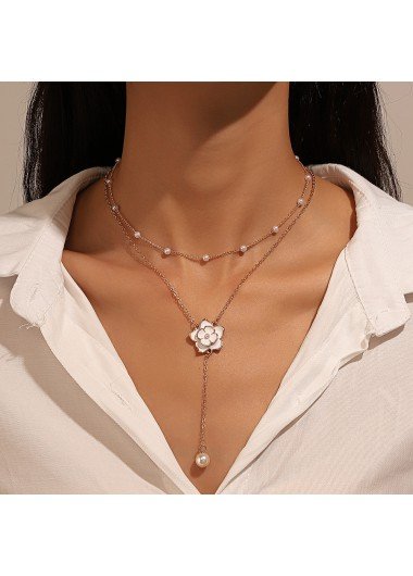 Golden Asymmetrical Design Flower Pearl Necklaces