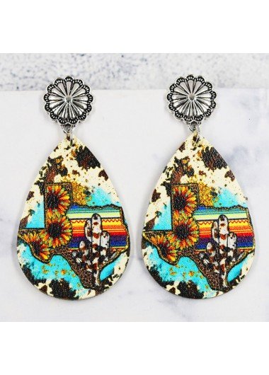 Cyan Teardrop Design Faux Leather Earrings