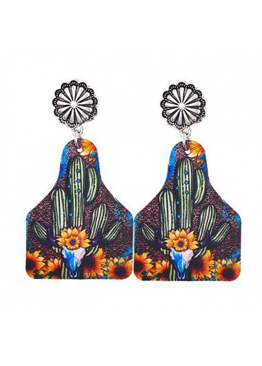 Multi Color Flower Faux Leather Earrings