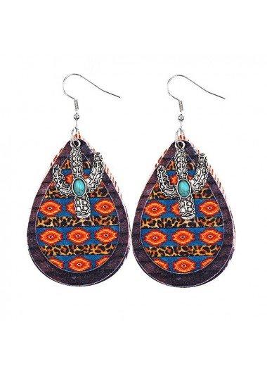 Multi Color Teardrop Design Faux Leather Earrings