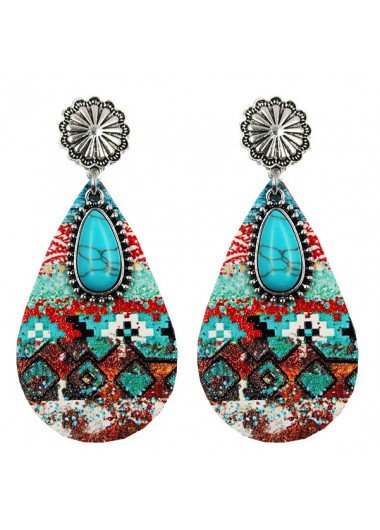 Turquoise Teardrop Design Faux Leather Earrings