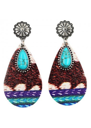 Turquoise Teardrop Design Faux Leather Earrings