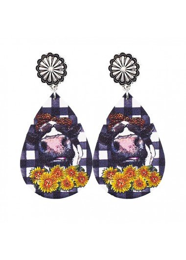 Multi Color Teardrop Sunflower Print Earrings