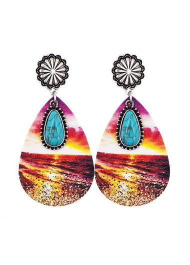 Multi Color Teardrop Faux Leather Earrings