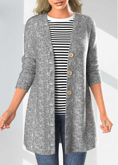 Dark Grey Marl Button Long Sleeve Cardigan