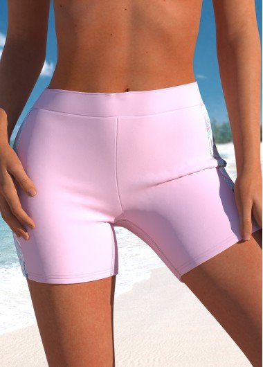 High Waisted Paisley Print Light Pink Swim Shorts